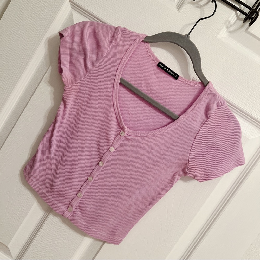BRANDY MELVILLE Zelly Button Up Short Sleeve Cute Fitted Top - Picture 6 of 14